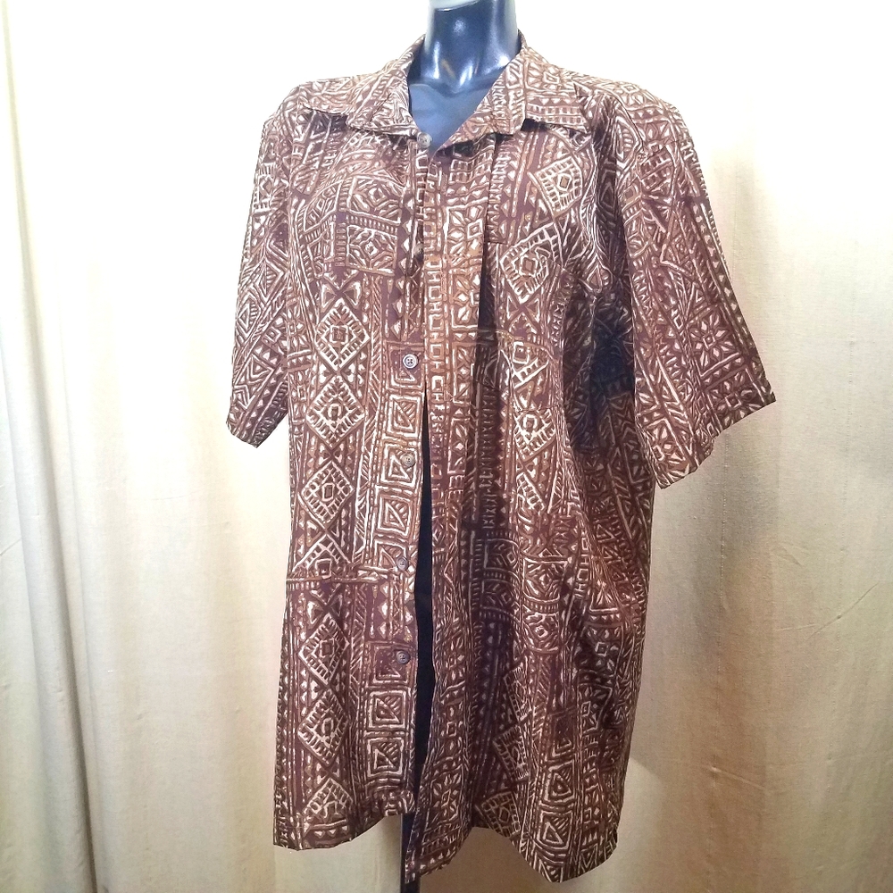 Haband Tribal Print Button Down Shirt